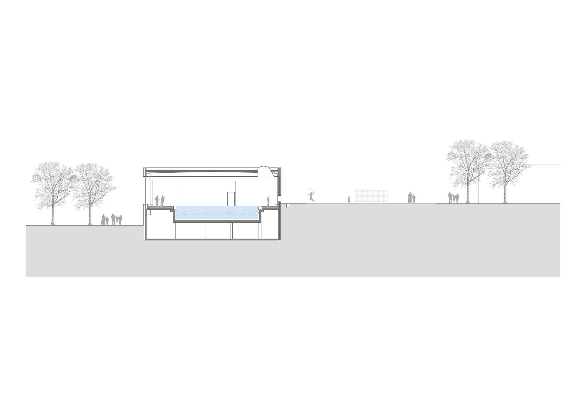 Hallenbad Neubau, Schnitt Schwimmbecken Außen
